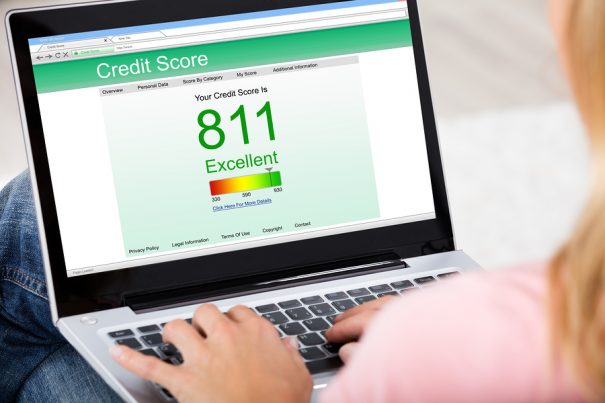 A person checking a credit score online on a laptop.