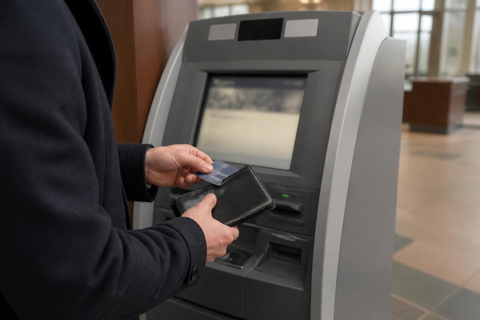 A cardholder making a payment at a credit union kiosk.