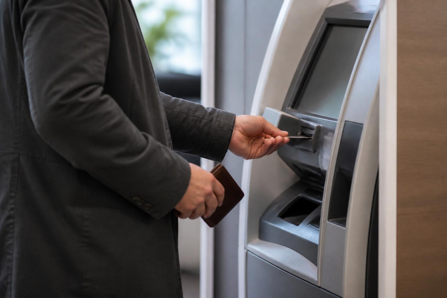 A borrower making a card payment at a bank branch kiosk.