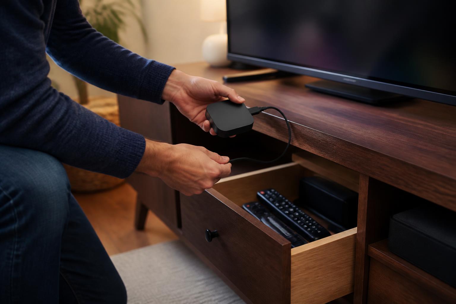 A person unplugging a streaming device during a subscription review.