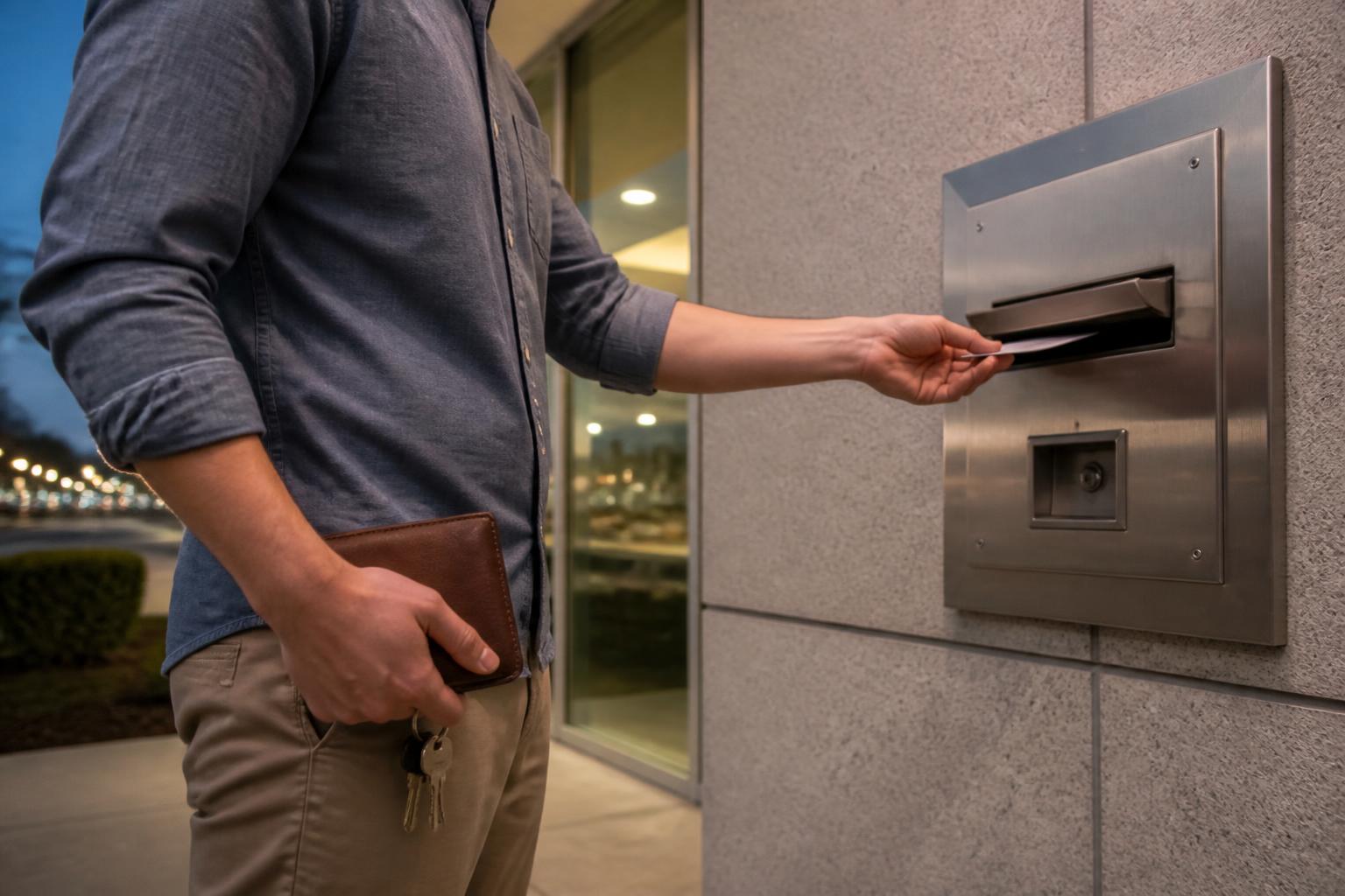 A borrower using a bank payment drop slot.