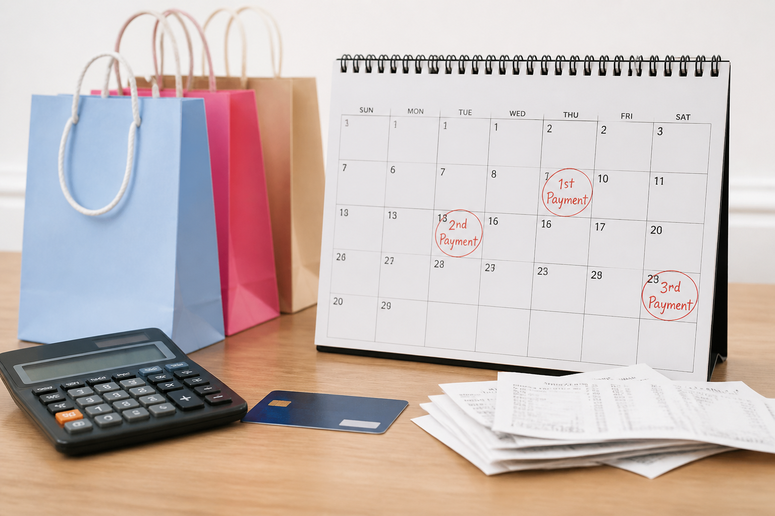 Unpaid bills spread across a household table.