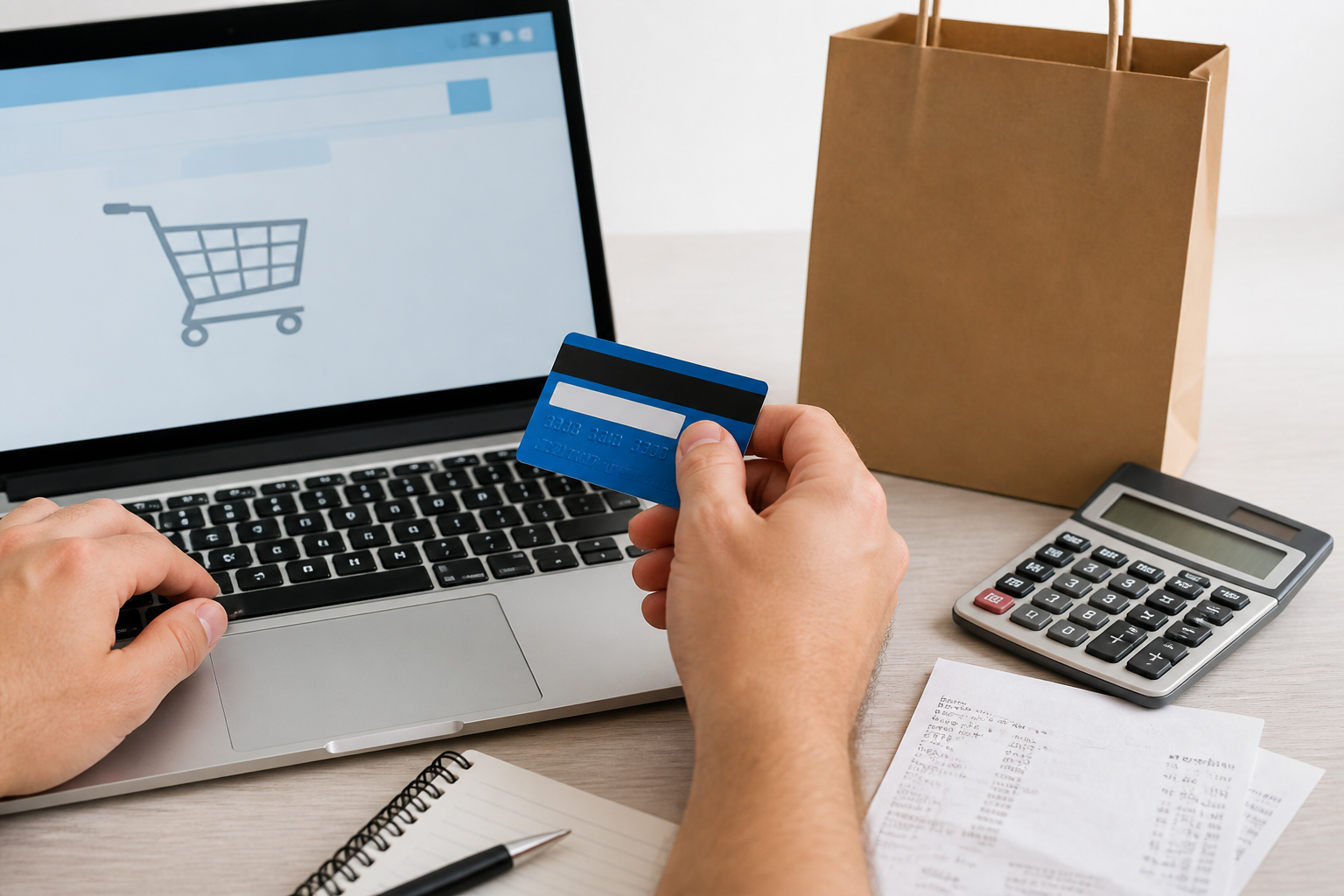 A couple shopping online with a credit card.